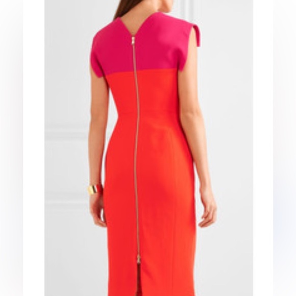 Antonio Berardi Two Tone Stretch Cady Sheath Dress in Pink Orange Size 10/12 - Picture 2 of 10